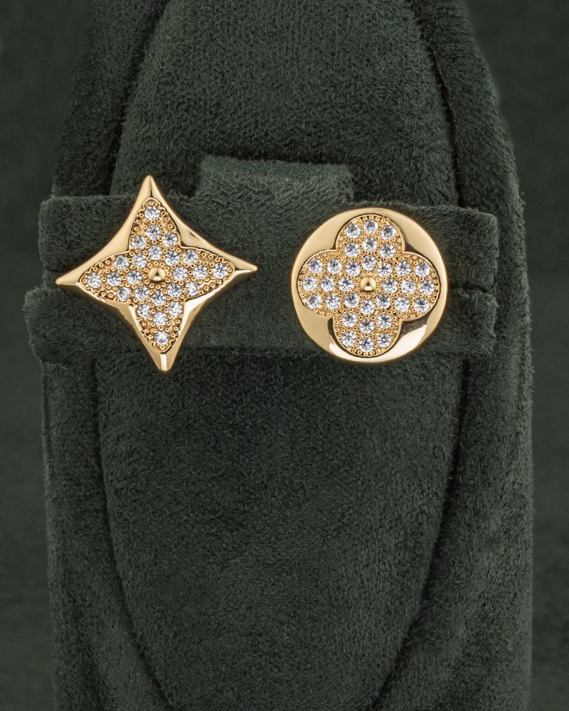 Asymmetrical Golden Earrings with Diamond Shine