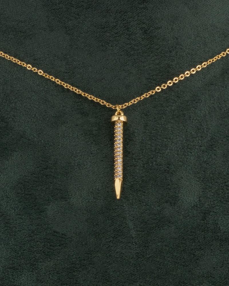Dainty Gold-Tone Necklace for Women – Zircon with Nail Pendant