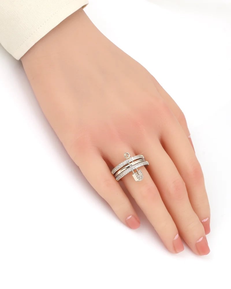 Clip Design Ring Zircon Silver | Modern Statement Style