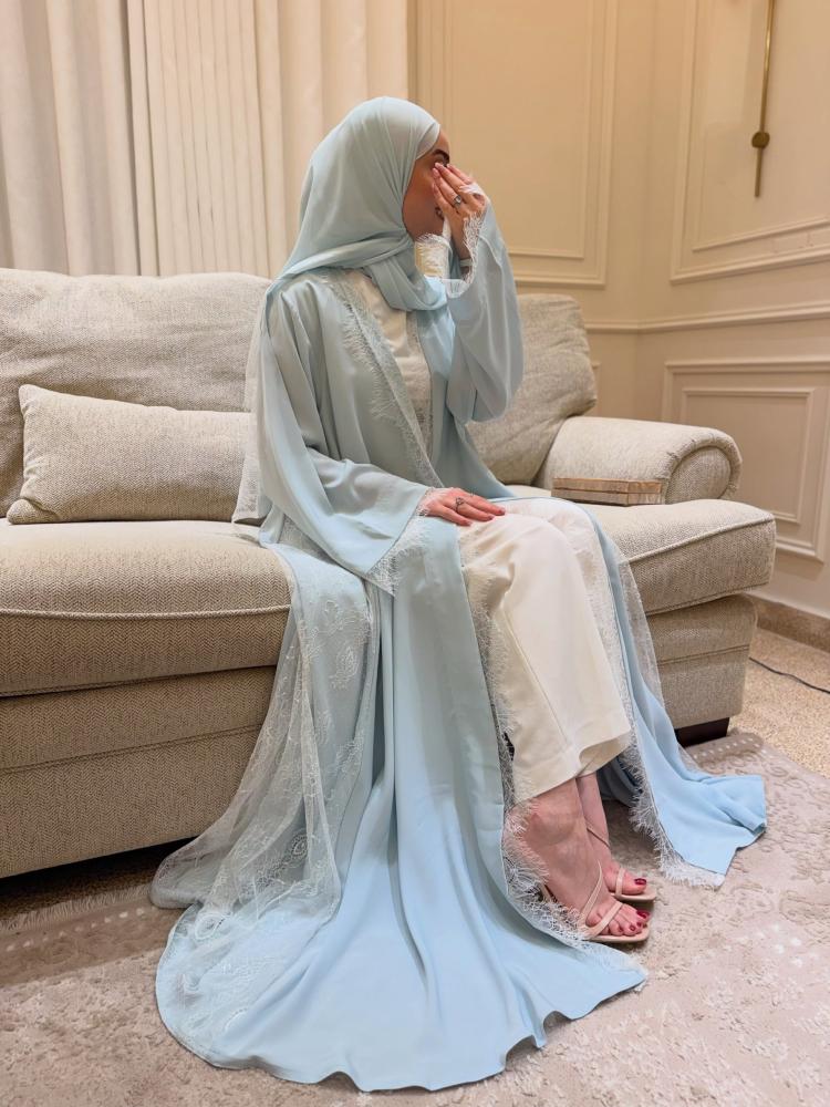 عباية كريب  سرميك مع  دنيتل فرنسي