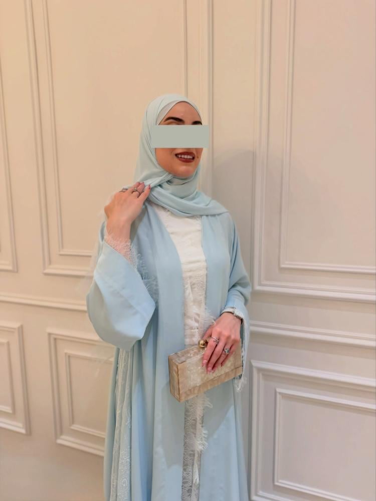 عباية كريب  سرميك مع  دنيتل فرنسي