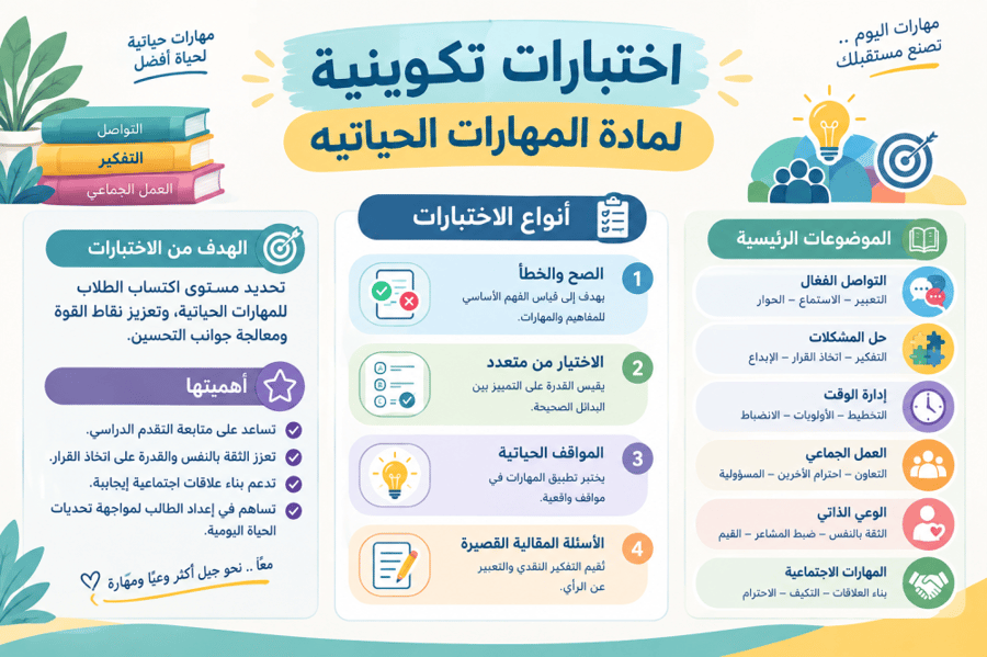 اختبار تكويني المهارات الحياتية الثاني متوسط  ( الوحدة الأول ) الفصل الدراسي الأول 1448 ( فورمز) )