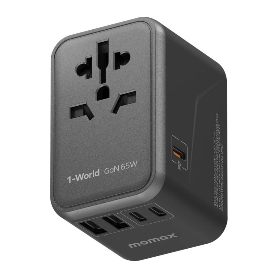 فيش جداري عالمي 3 منافذ PD تقنية GAN بقوة 65W - أسود - MOMAX
