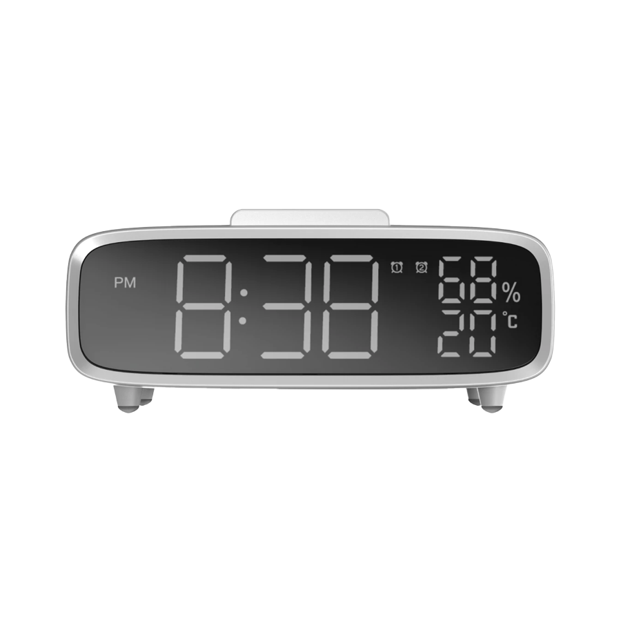 ساعة رقمية مع شاحن لاسلكي ومكبر صوت Q.CLOCK5 - أبيض -MOMAX