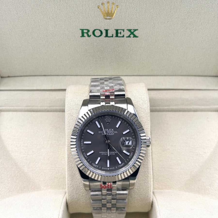 Men's Rolex watch, stainless steel, dark gray
