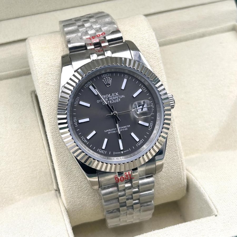 Men's Rolex watch, stainless steel, dark gray