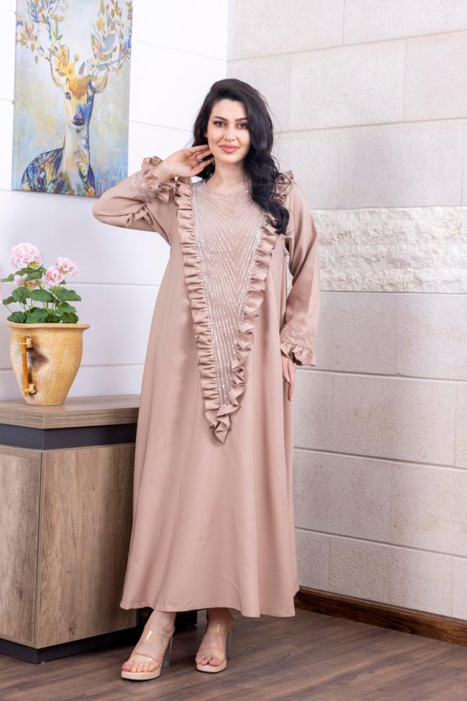 جلابية نسائي ترتر مزينة بتطريز لامع لون خربزي