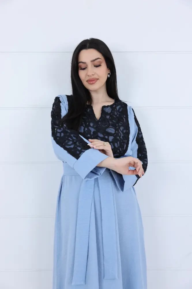 فستان كريب على جبير - سماوي