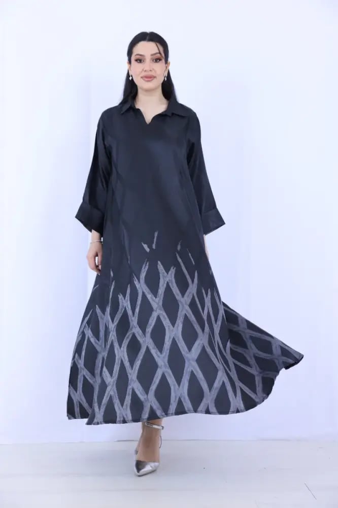 Jacket dress decorated with geometric drawings Classic dome - gray