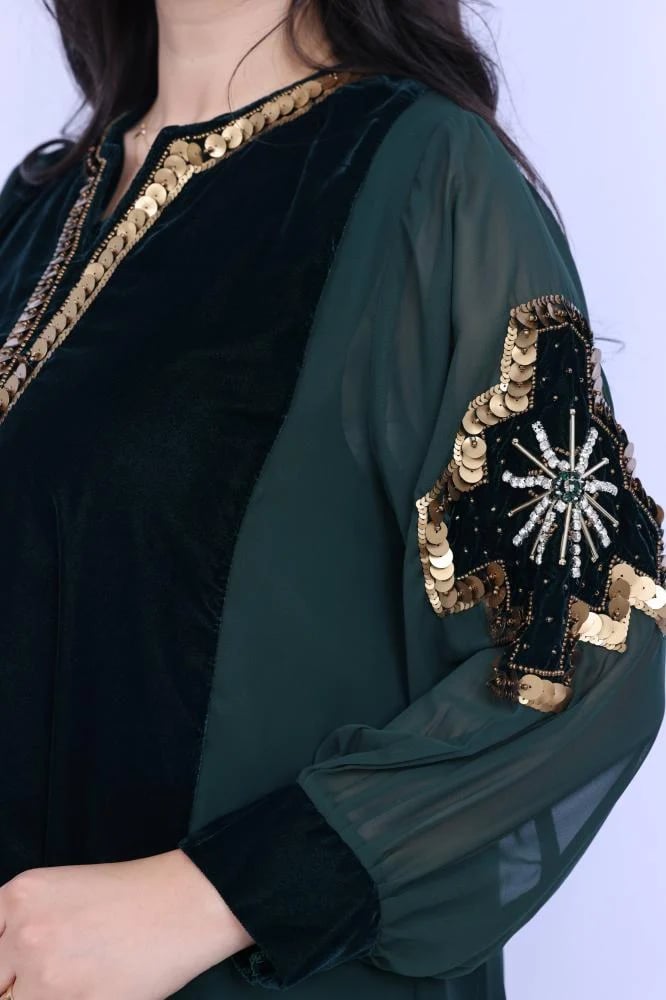 فستان ماكسي ملكي بمزيج المخمل الفلفيت والشيفون البنفسجي
