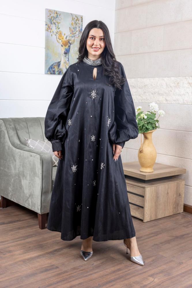 جلابية نسائي مزينة بشك وكريتسال لامع لون اسود
