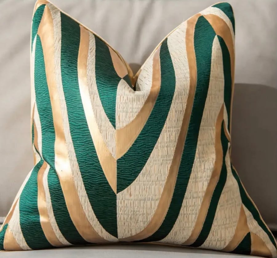 Green and gold cushion cover