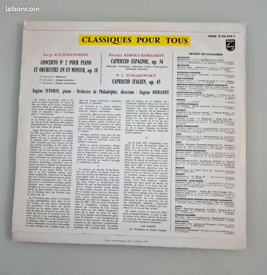 Rachmaninoff Concerto N°2 Pour Piano Et Orchestre - Vinyle 33t