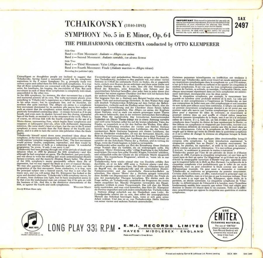 Tchaikovsky*, Otto Klemperer, Philharmonia Orchestra – Symphony No. 5