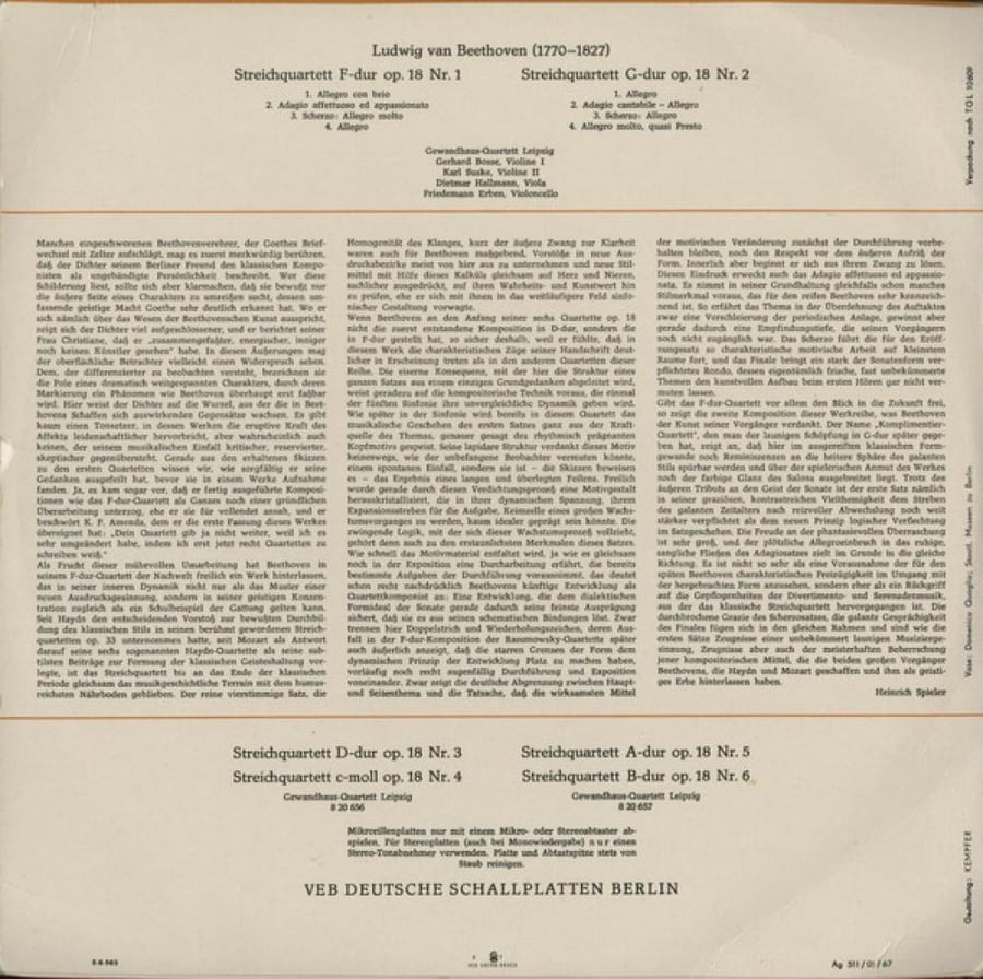Ludwig van Beethoven, Gewandhaus-Quartett Leipzig – Streichquartett F-dur Op. 18 Nr. 1 / Streichquartett G-dur Op. 18 Nr. 2