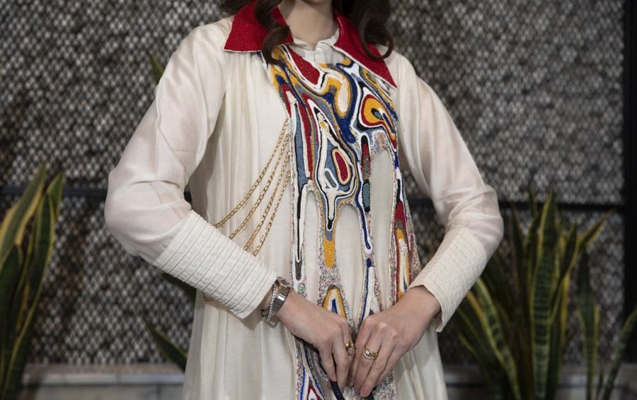 Dress with embroidered collars