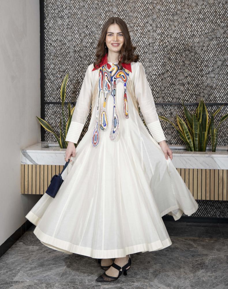 Dress with embroidered collars