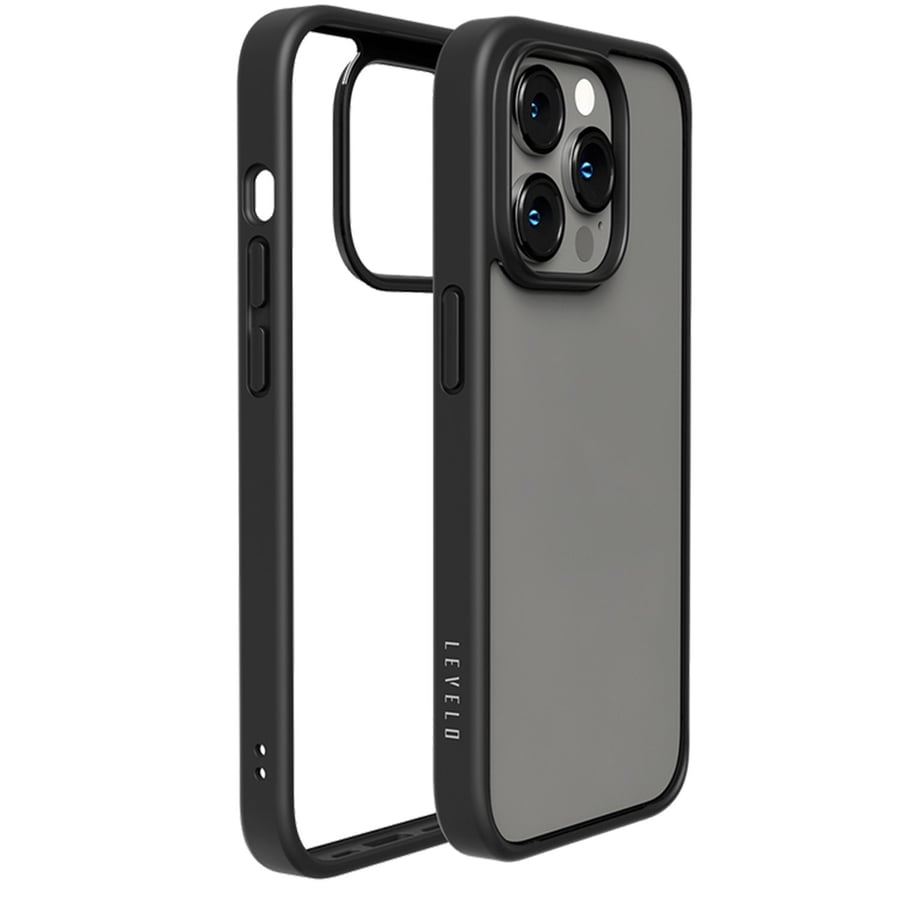 كفر ايفون لجوال ايفون 14 برو بلون شفاف وأسود ليفيلو Levelo Solo iPhone 14 Pro Clear Back Case Black