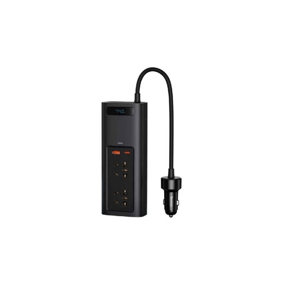 بيسوس - توصيلة سيارة بقوة 150 واط و220 فولت بمنفذ تايب سي ومنفذ USB ومنفذين طاقة - اسود
