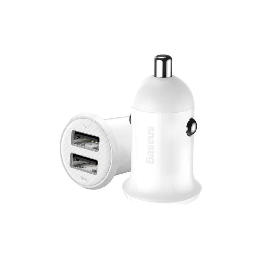 بيسوس - شاحن سيارة منفذين USB 4.8A - ابيض