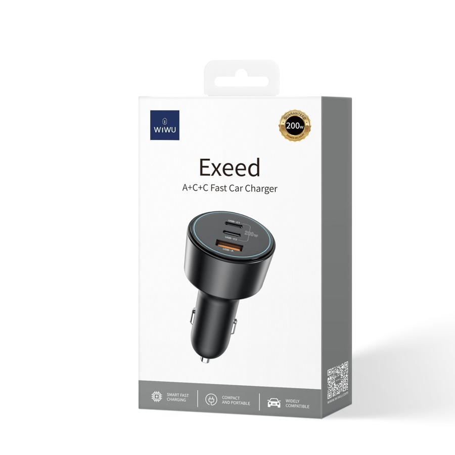 شاحن سيارة Exeed بقوة 200 واط، أسود اللون، يدعم A+C+C