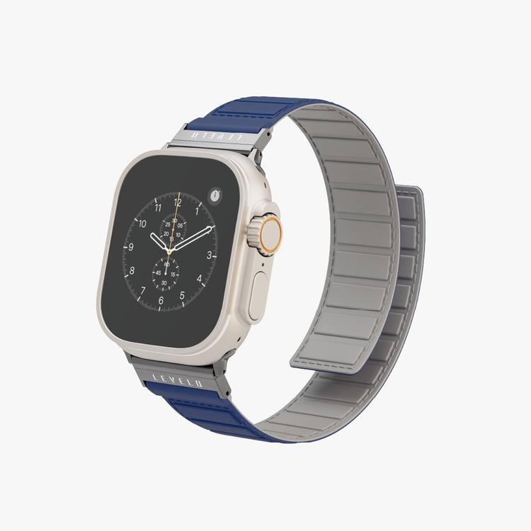 سوار ساعة ابل 45/44/42 ملم سيليكون قابل للدوران أزرق/رمادي ليفيلو Levelo Magnet Roating Band Vogue for Apple Watch 45/44/42 Blue/Gray