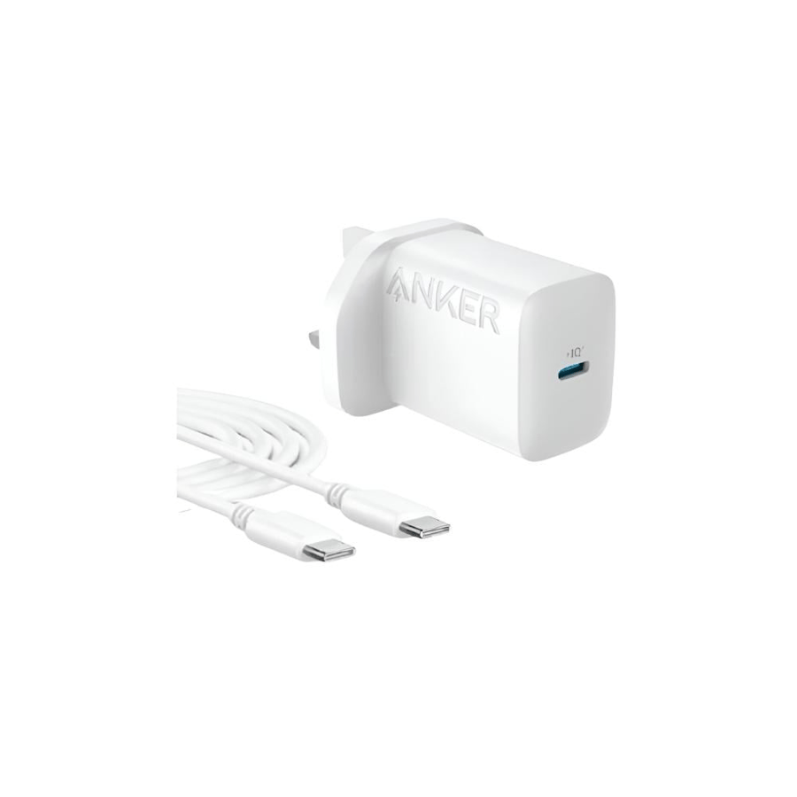 شاحن جداري أنكر باور بورت بقوة 20 واط بمنفذ USB-C مع كيبل تايب سي الى لايتنينق - ابيض