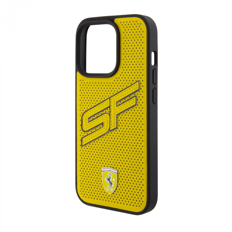 Ferrari iPhone 15 Pro For Gripstand Case with Perforated Pattern - Yellow
