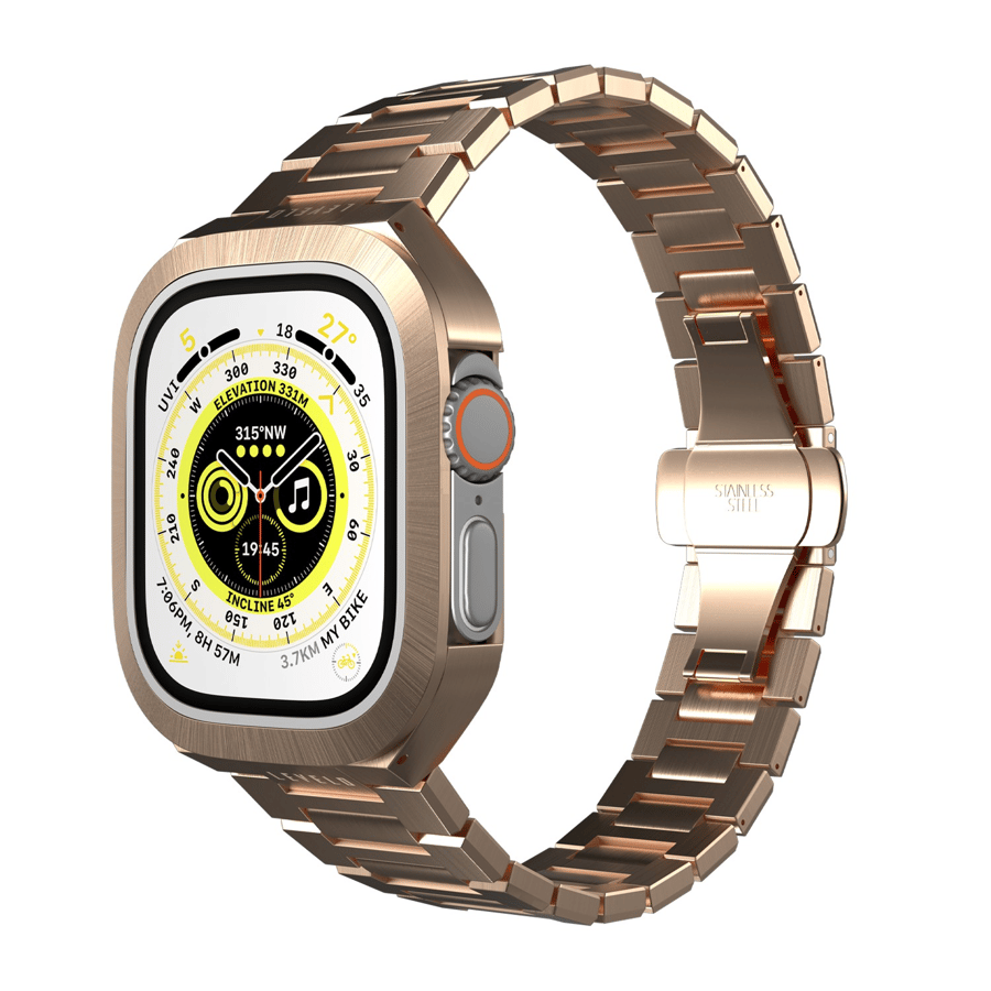 سوار ساعة آبل من الستانلس ستيل 49ملم لون ذهبي وردي من ليفلو رويال Levelo Royal Stainless Steel Strap and Case