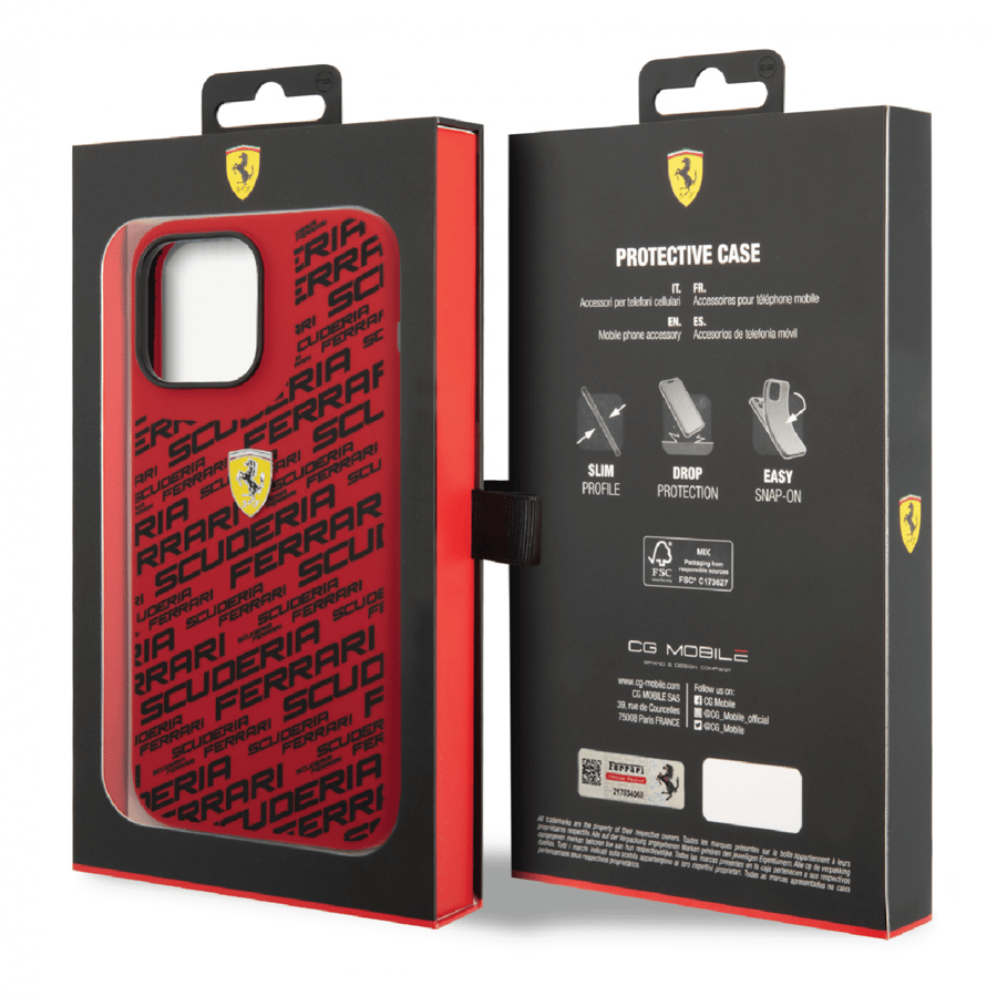 كفر ايفون 14 برو سيلكون فيراري سكوديرا أحمر Ferrari Liquid Silicone Case All Over Printed Scuderia