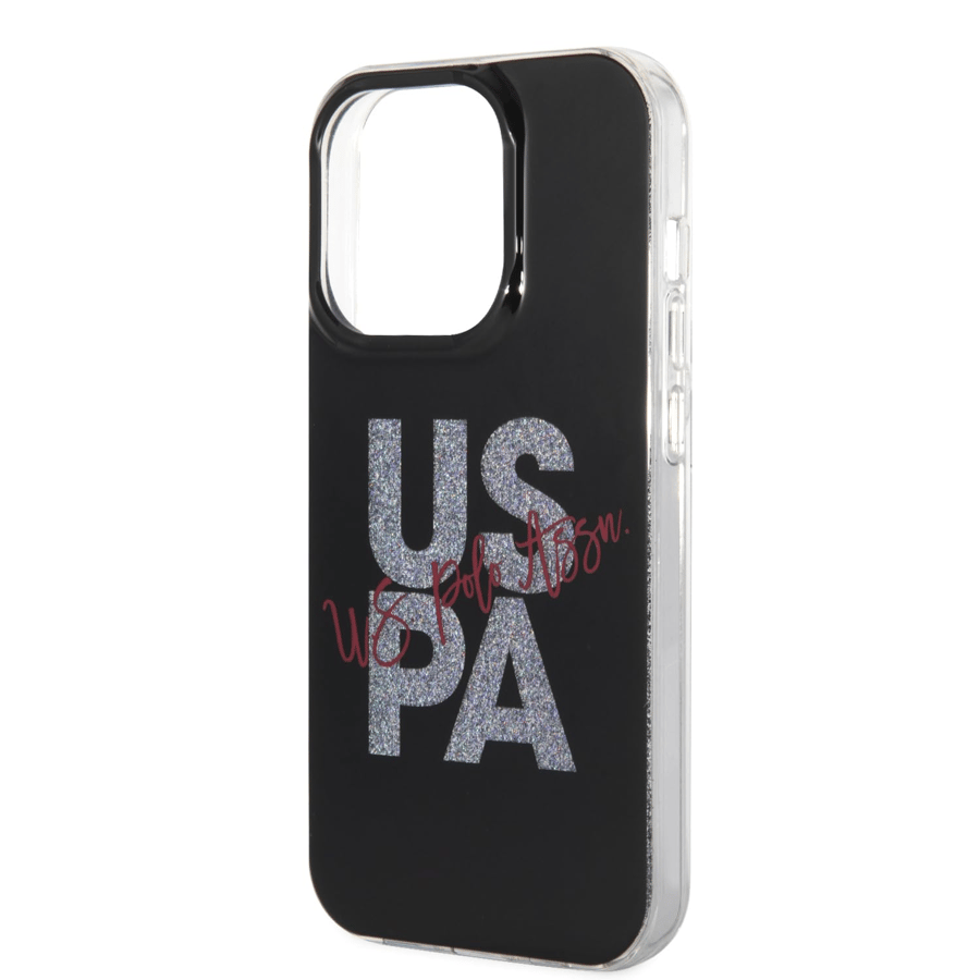 كفر ايفون 15 برو أسود سيليكون يو اس بولو U.S.Polo Assn. IML Glitter Script Hard Case for iPhone 15 Pro