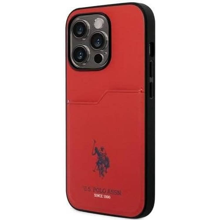 كفر ايفون 15 برو ماكس أحمر مع فتحة بطاقات يو اي بولو U.S.Polo Assn. PU Card Slot DH Hard Case - iPhone 15 Pro Max