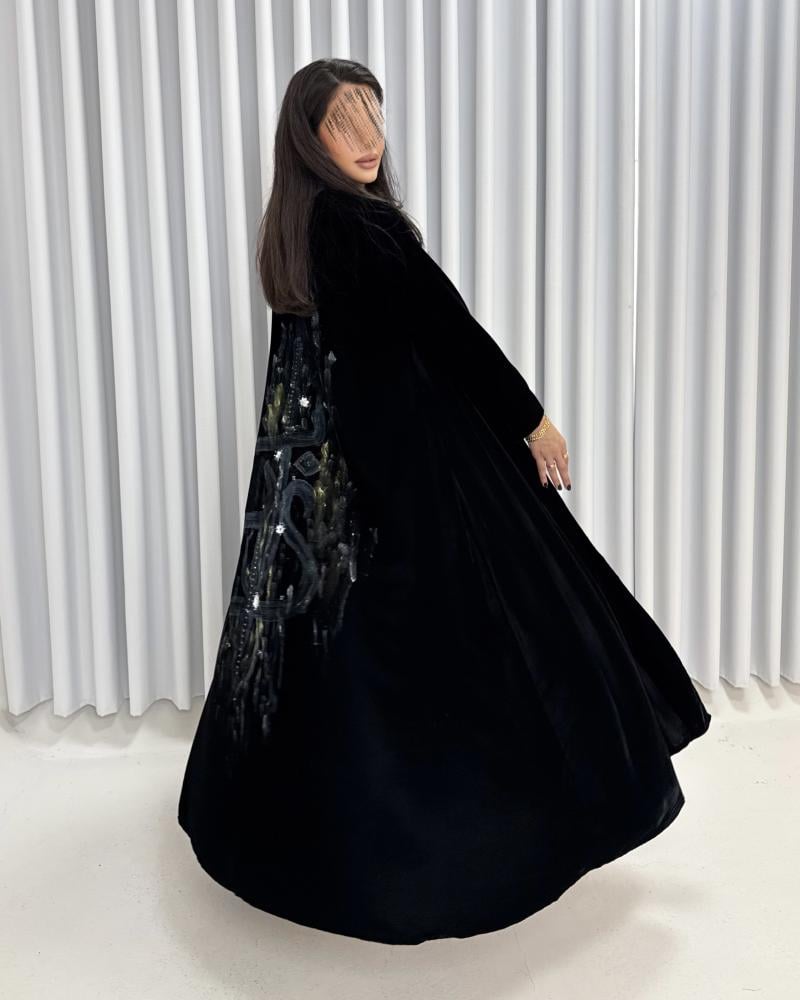 Z349 / black velvet fabric and hand drawing on the back only