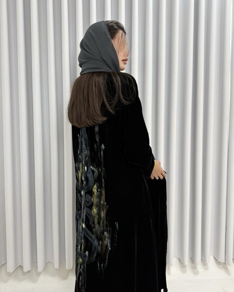 Z349 / black velvet fabric and hand drawing on the back only