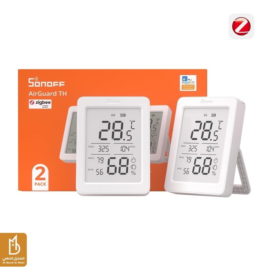 حساس الحرارة والرطوبة الذكي SONOFF AirGuard TH بشاشة 3.6 بوصة وتقنية Zigbee (SNZB-02DR2)