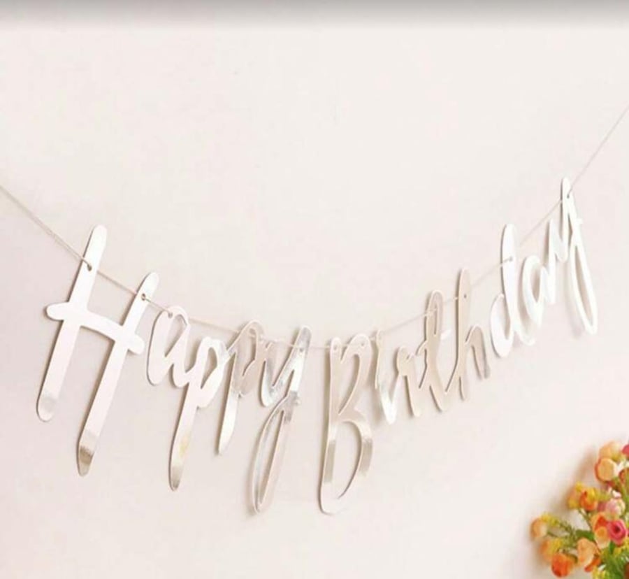 حبل زينة Happy Birthday – فضي