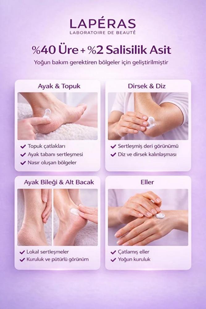 LAPERAS كريم تشققات القدمين والكعب بنسبة 40% من اليوريا | مرطب مكثف، مزيل مسامير القدم، مضاد للرائحة | للبشرة الجافة والمتصلبة | 2% حمض الساليسيليك 75 مل