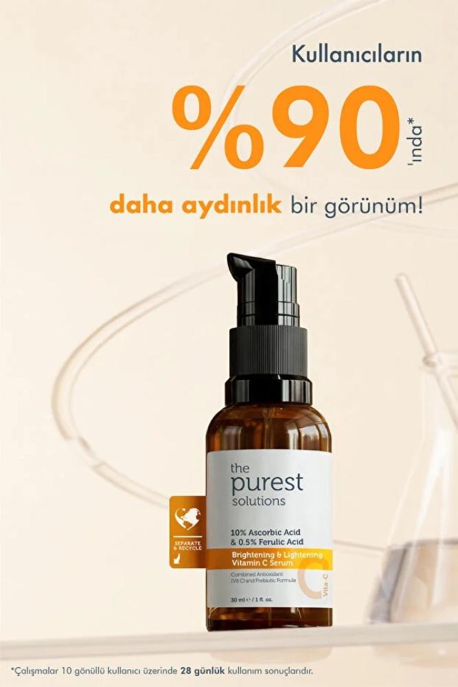The Purest Solutions سيروم فيتامين C لتفتيح البشرة وتوحيد لونها، 30 مل، يحتوي على 10% حمض الأسكوربيك و0.5% حمض الفيروليك