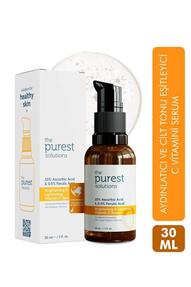 The Purest Solutions سيروم فيتامين C لتفتيح البشرة وتوحيد لونها، 30 مل، يحتوي على 10% حمض الأسكوربيك و0.5% حمض الفيروليك