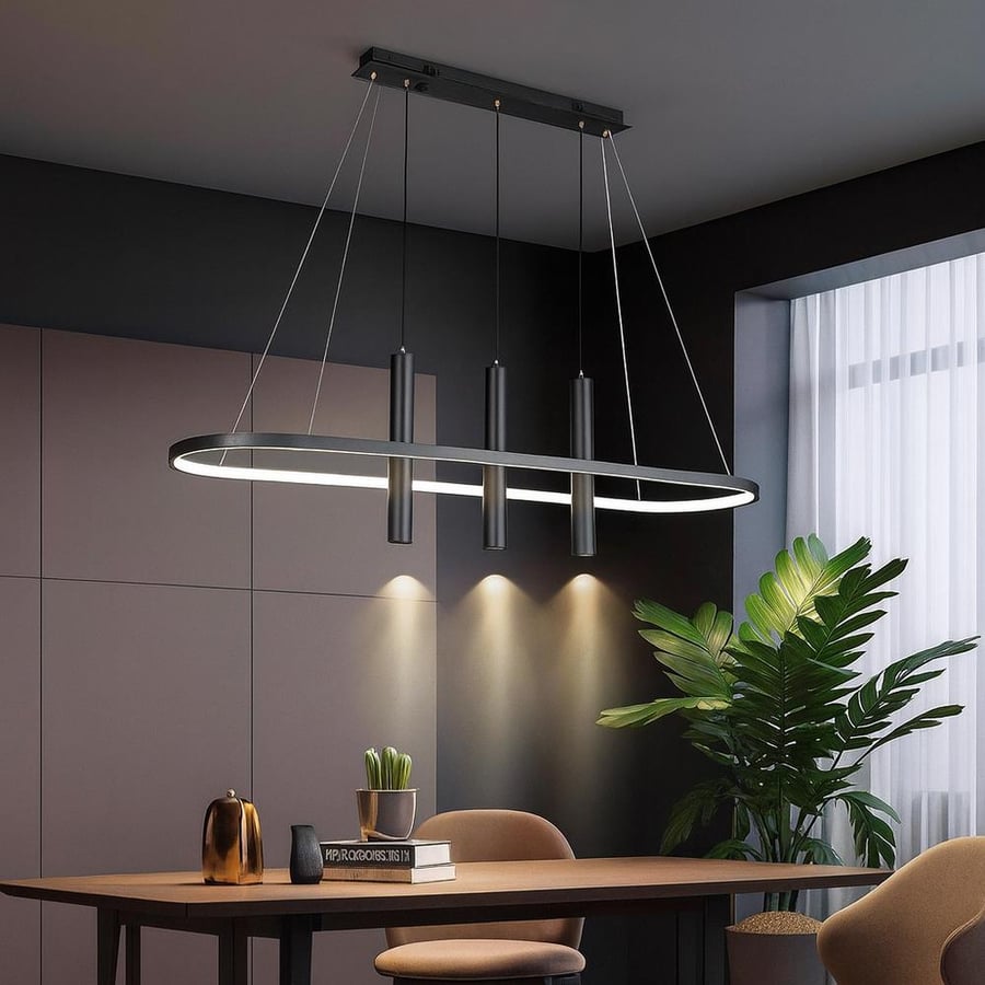 ثريا مودرن سوداء بتصميم بيضاوي وإضاءة LED – موديل 2206