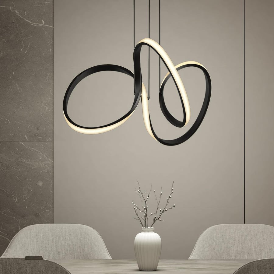 ثريا مودرن سوداء بتصميم حلقات منحنية وإضاءة LED – موديل 2208