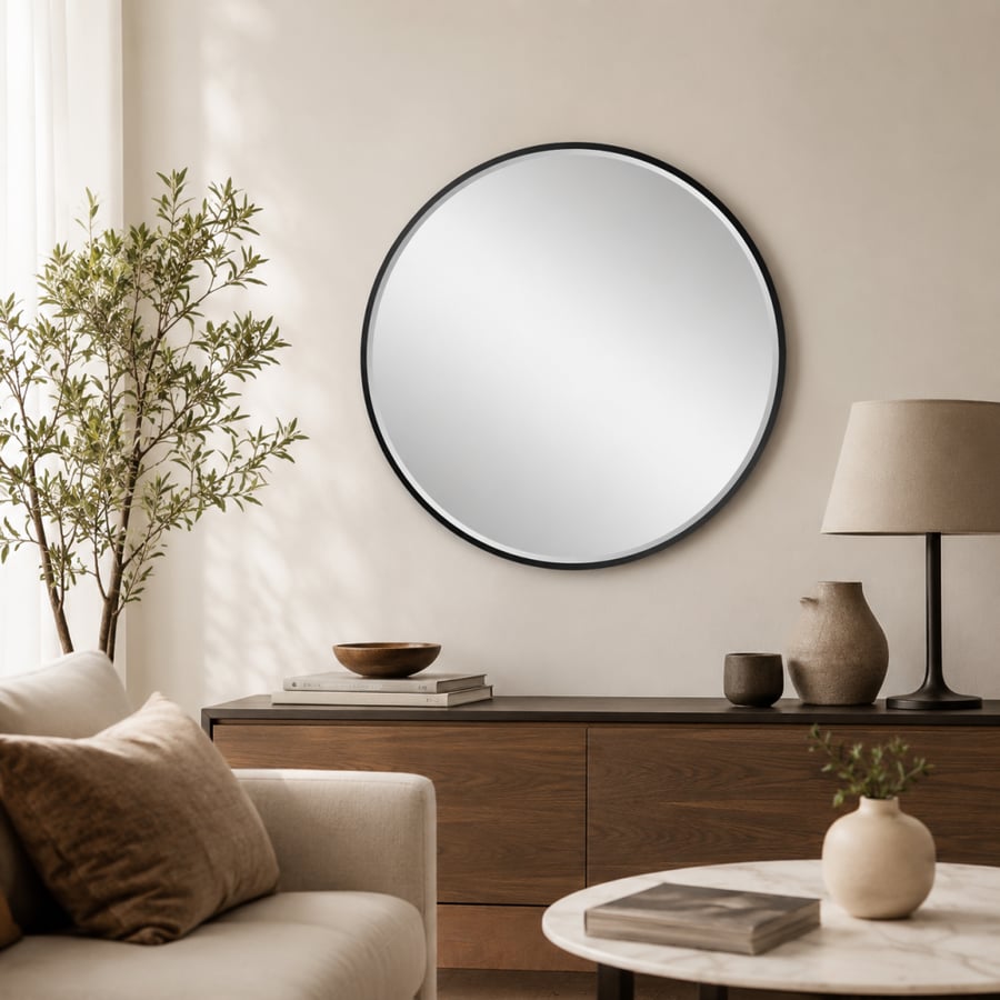 مراية بأطار لون أسودمقاس 90× 90 سم
