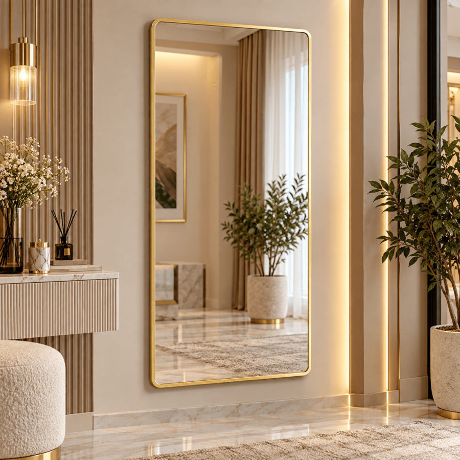 مرآة حائط مودرن بإطار ذهبي مقاس ٧٠ × ١٤٠ سم