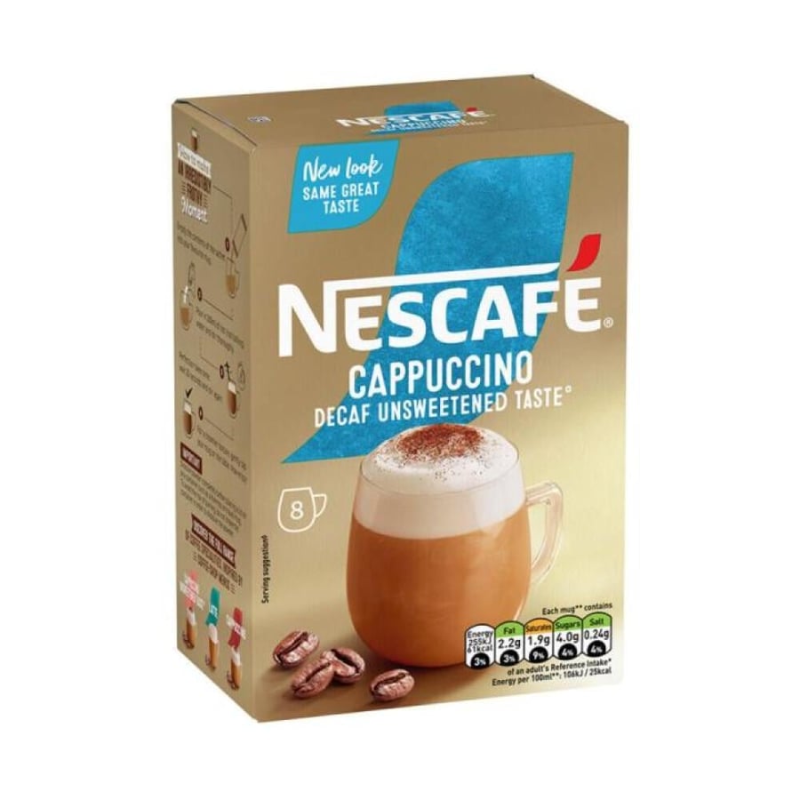كابتشينو نسكافيه قولد ديكاف غير محلى اظرف 15.جرام*8اظرف   Nescafe Gold Cappuccino Unsweetened Taste Coffee Mix 8 SACHETS  14.2g