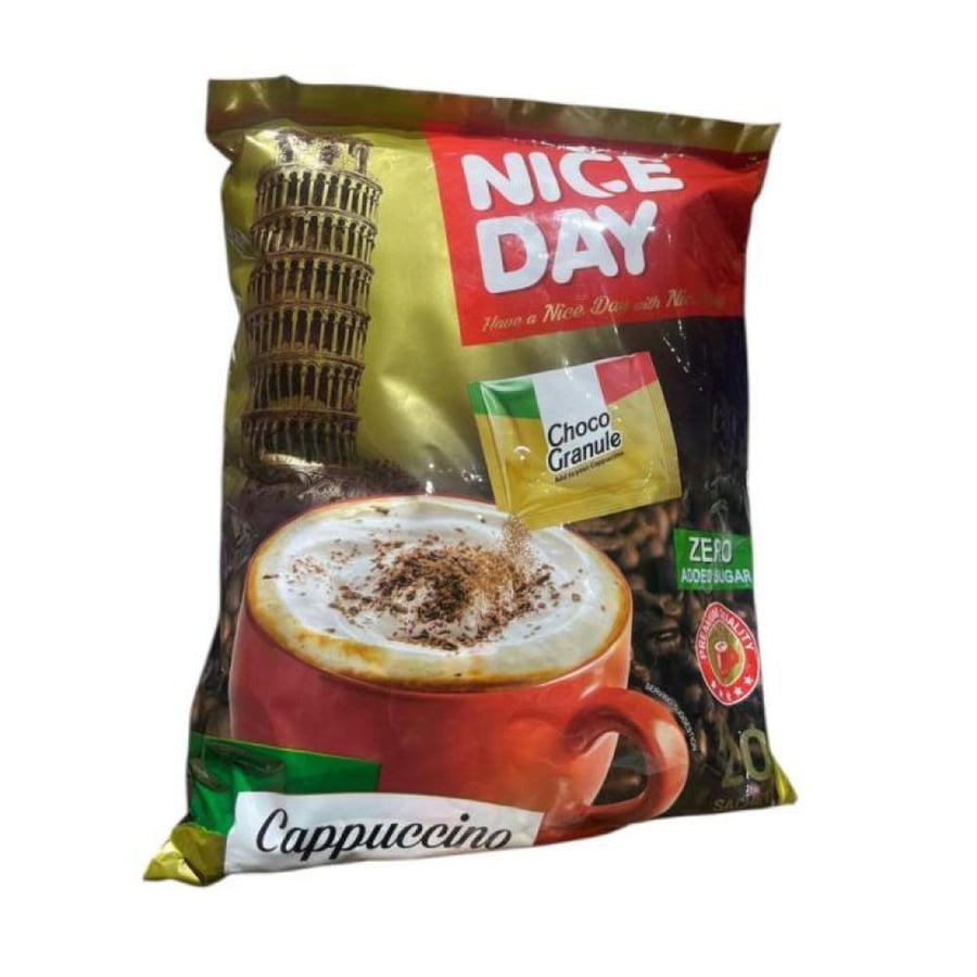 كرتون كابتشينو نايس داي  بدون سكر مضاف  20غرام*20ظرف*9كيس  9*NICE DAY CAPPUCCINO CHOCO GRANULLA 25GRAM*20SACHE