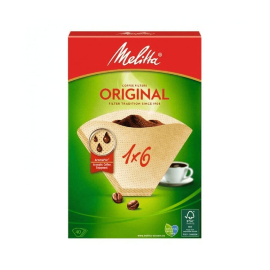 ميليتا فلتر 1×6 للقهوة 40 قطعة اوريجنال  Melitta 1x6 Coffee Filter 40 Pieces Original