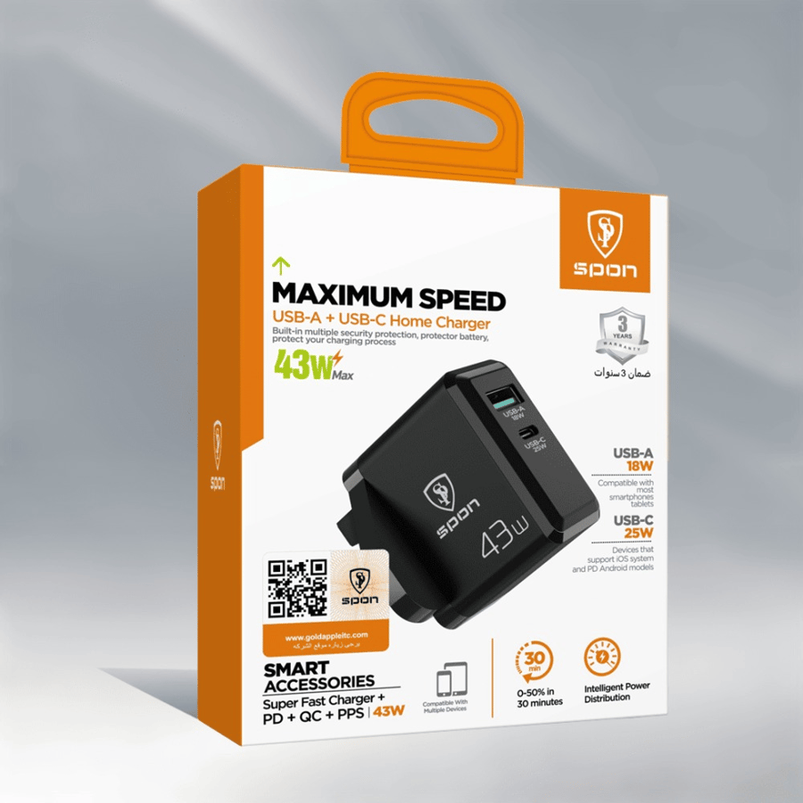 شاحن جداري عالمي 100 واط (منفذين تايب سي + USB)