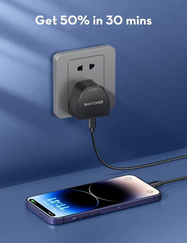 Wall charger RAV Power with 20-watt power with Type-C port - black