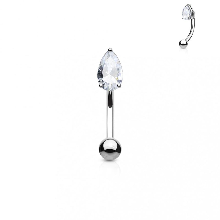 16g Tear Drop Crystal Curved Barbell
