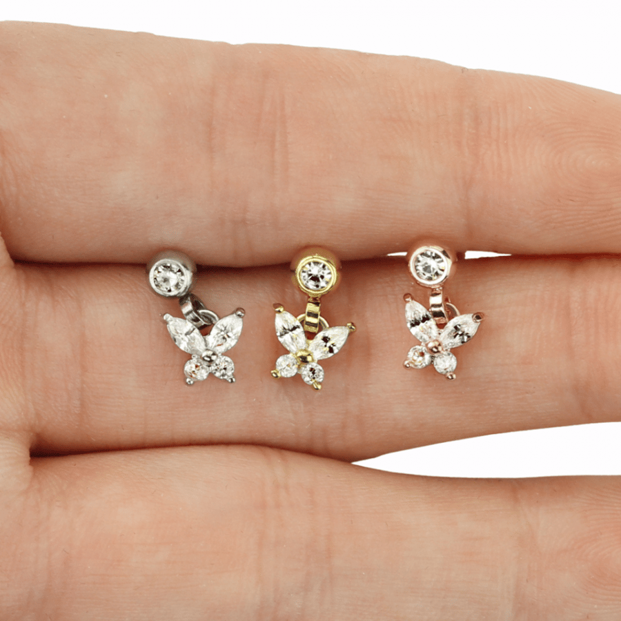 16g Crystal  Butterfly  Dangle Flat Back